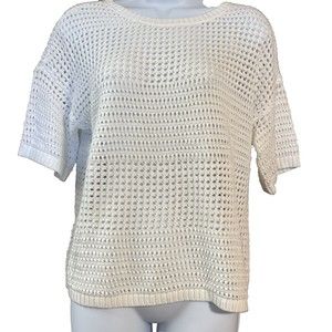 Armani Exhchange Open Knit Top Sweater Sz M White Cotton Beach Cottage Core